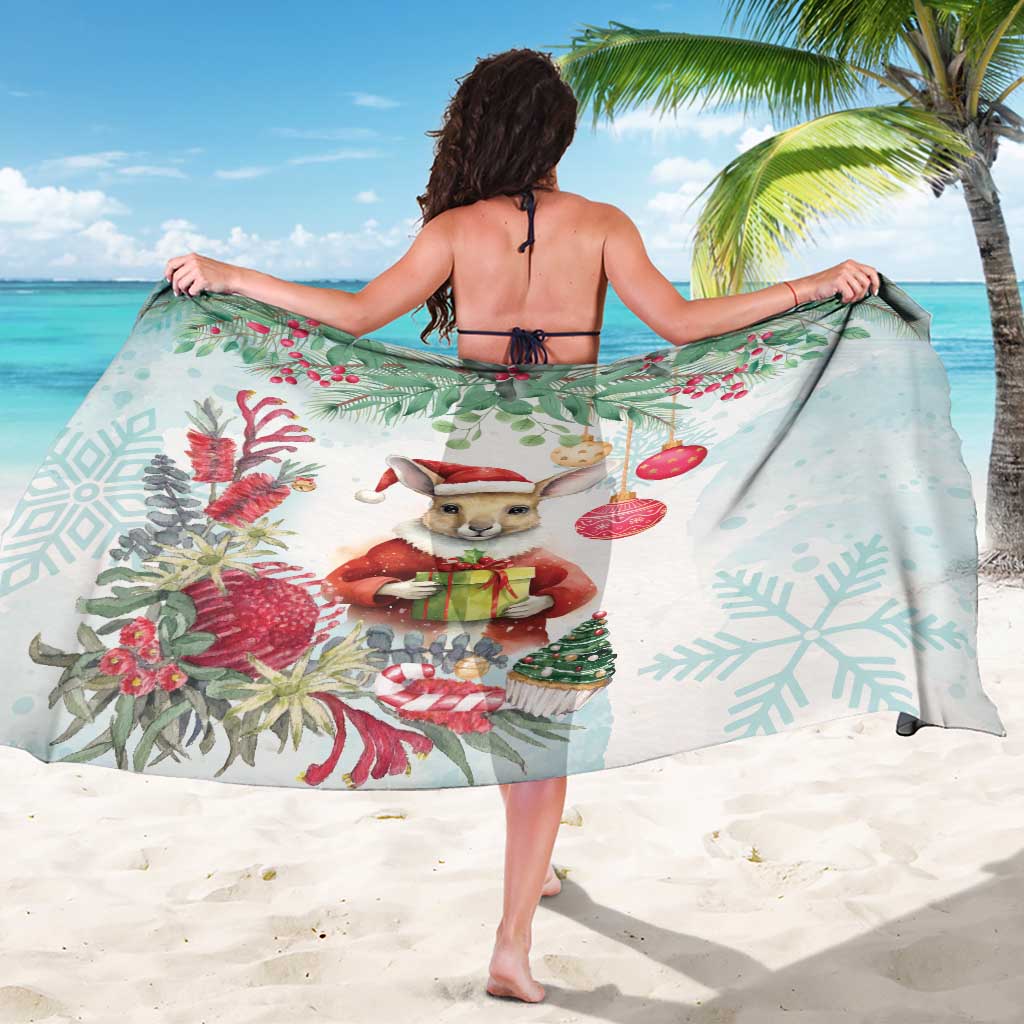 Australia Christmas Sarong Kangaroo Santa With Aussie Flower - Watercolor