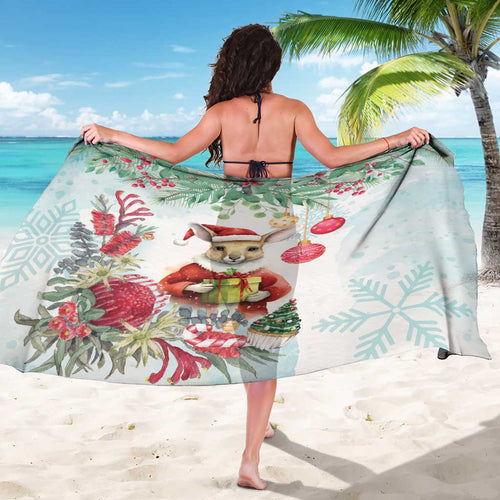Australia Christmas Sarong Kangaroo Santa With Aussie Flower - Watercolor