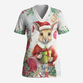 Australia Christmas Scrub Top Kangaroo Santa With Aussie Flower - Watercolor - Aussie Hoodie