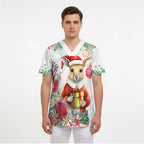 Australia Christmas Scrub Top Kangaroo Santa With Aussie Flower - Watercolor - Aussie Hoodie