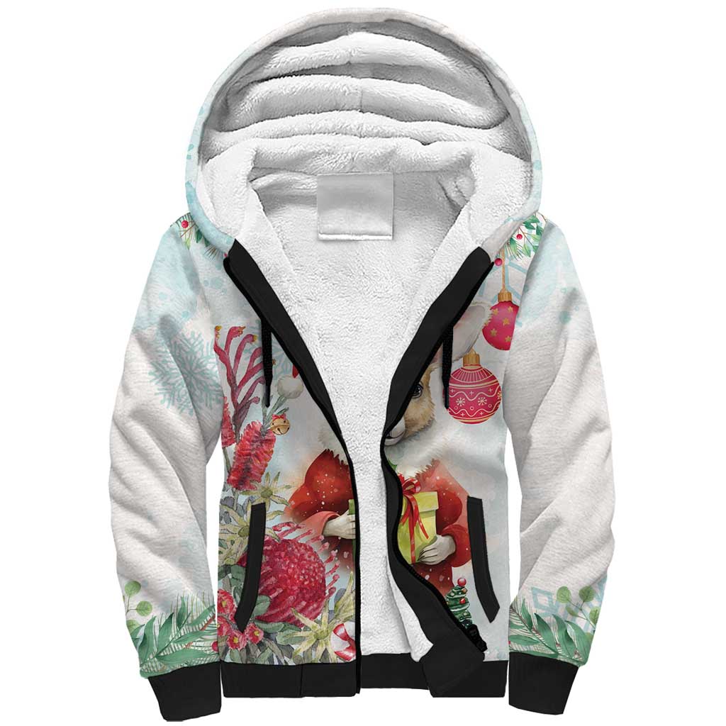 Australia Christmas Sherpa Hoodie Kangaroo Santa With Aussie Flower - Watercolor