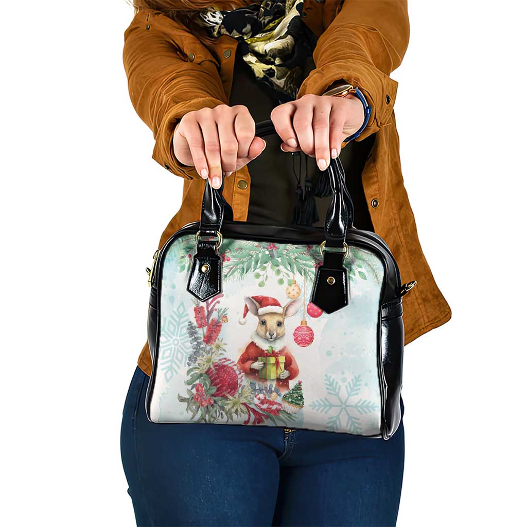 Australia Christmas Shoulder Handbag Kangaroo Santa With Aussie Flower - Watercolor