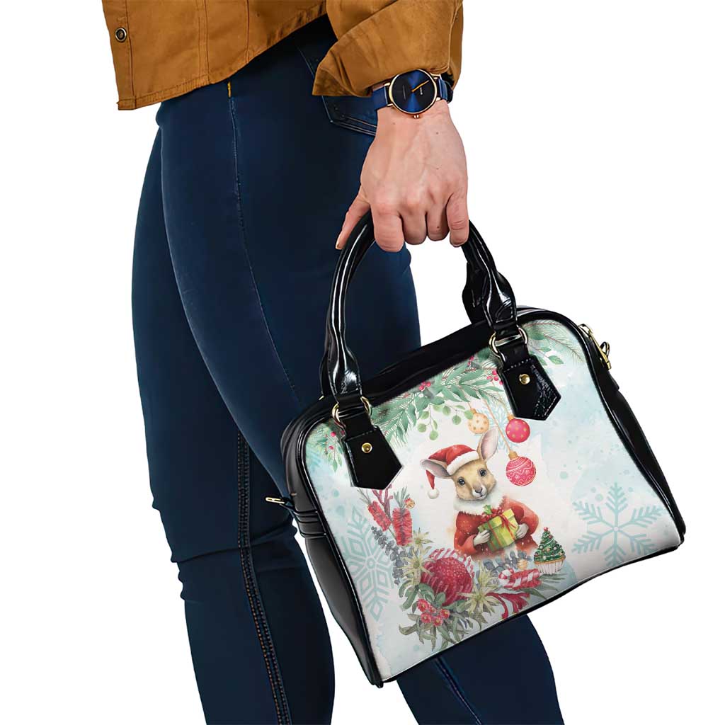 Australia Christmas Shoulder Handbag Kangaroo Santa With Aussie Flower - Watercolor