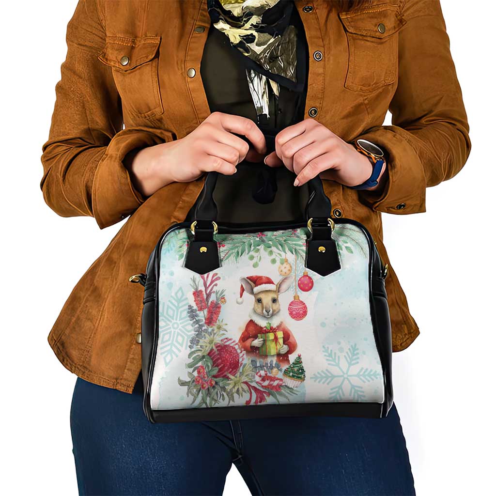 Australia Christmas Shoulder Handbag Kangaroo Santa With Aussie Flower - Watercolor