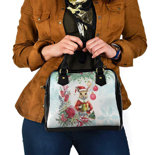 Australia Christmas Shoulder Handbag Kangaroo Santa With Aussie Flower - Watercolor