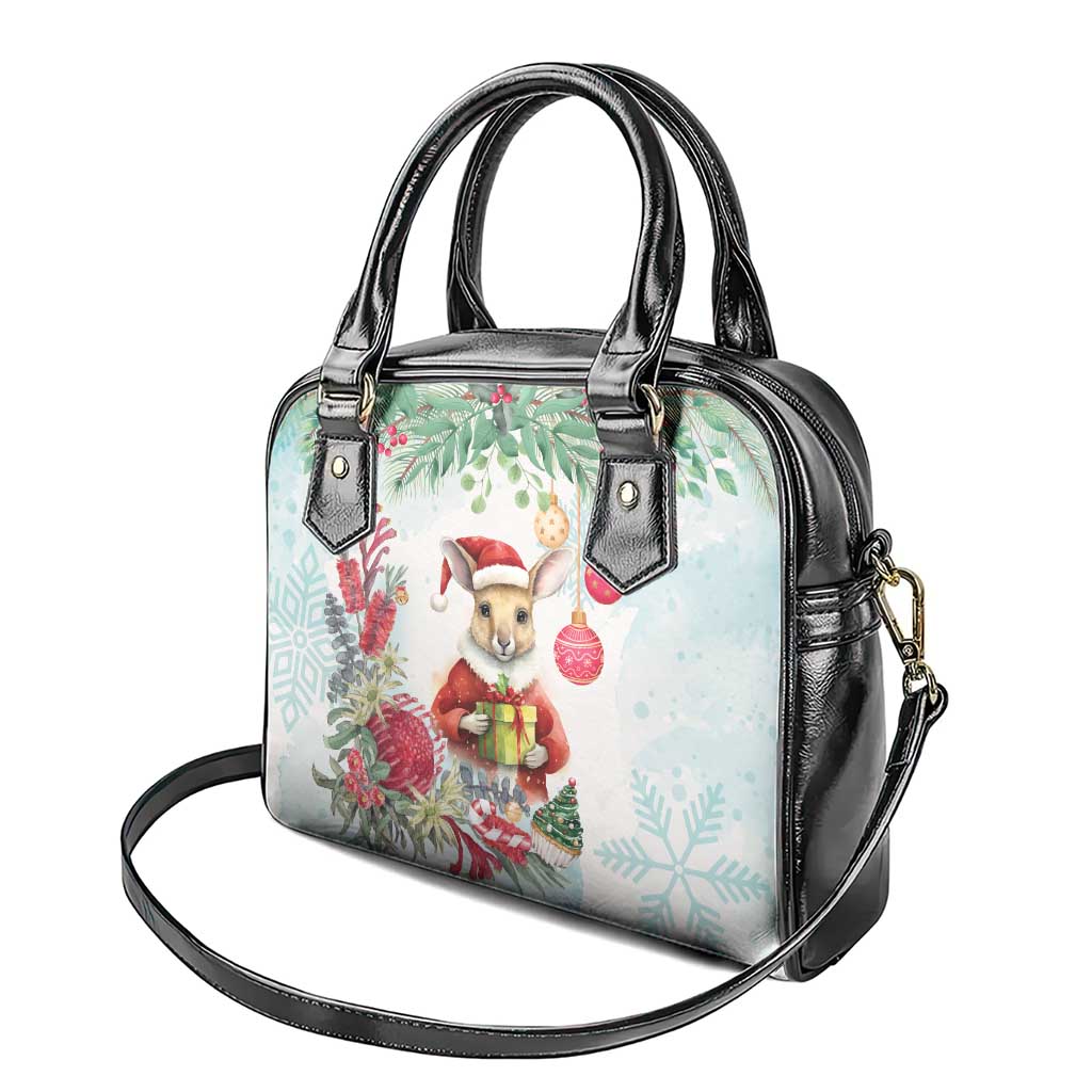 Australia Christmas Shoulder Handbag Kangaroo Santa With Aussie Flower - Watercolor