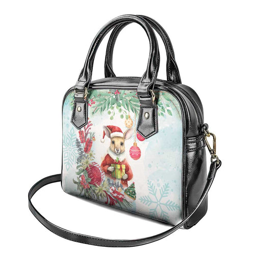 Australia Christmas Shoulder Handbag Kangaroo Santa With Aussie Flower - Watercolor