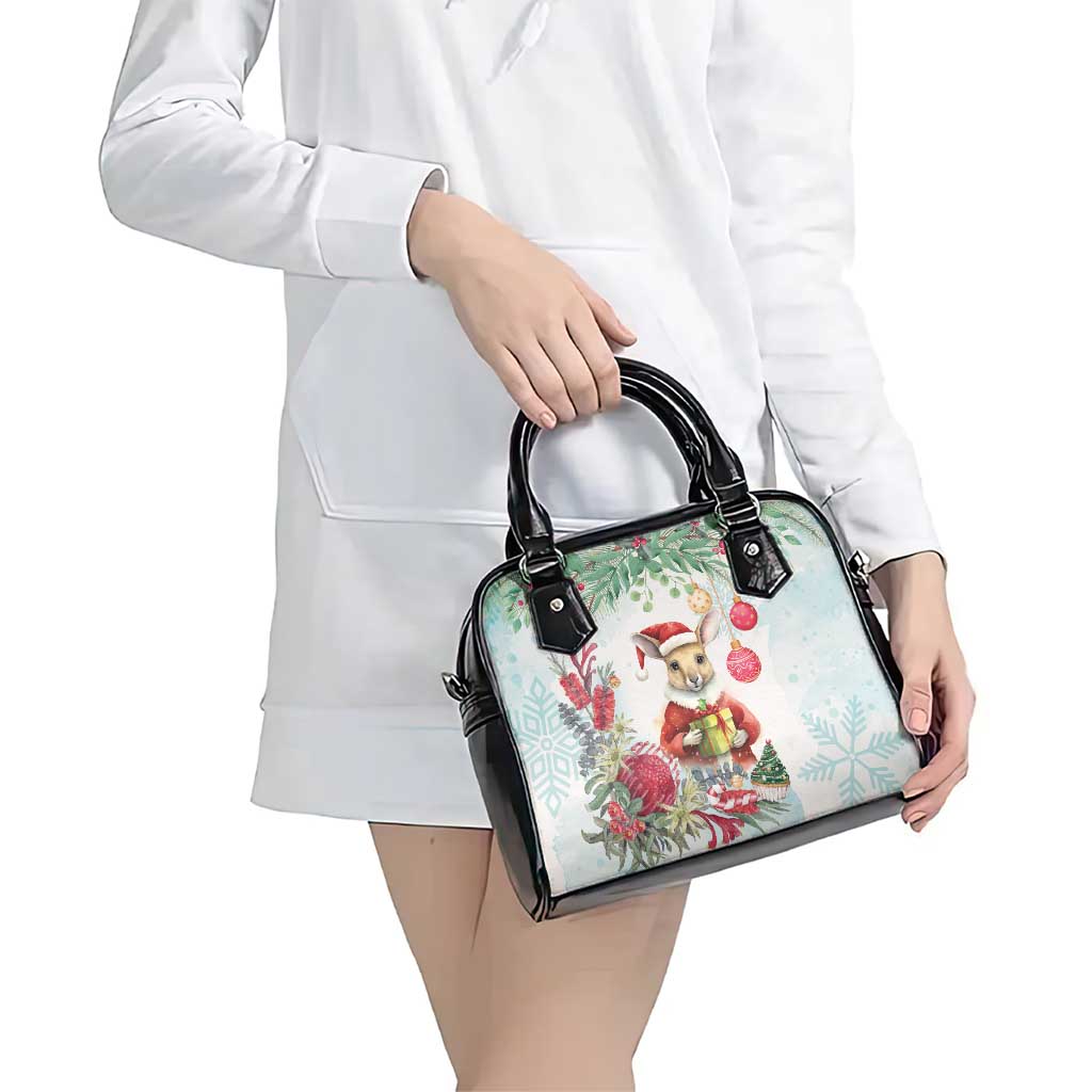 Australia Christmas Shoulder Handbag Kangaroo Santa With Aussie Flower - Watercolor