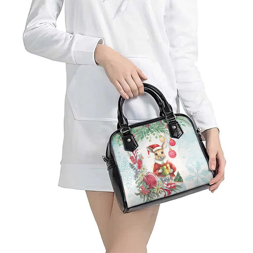 Australia Christmas Shoulder Handbag Kangaroo Santa With Aussie Flower - Watercolor