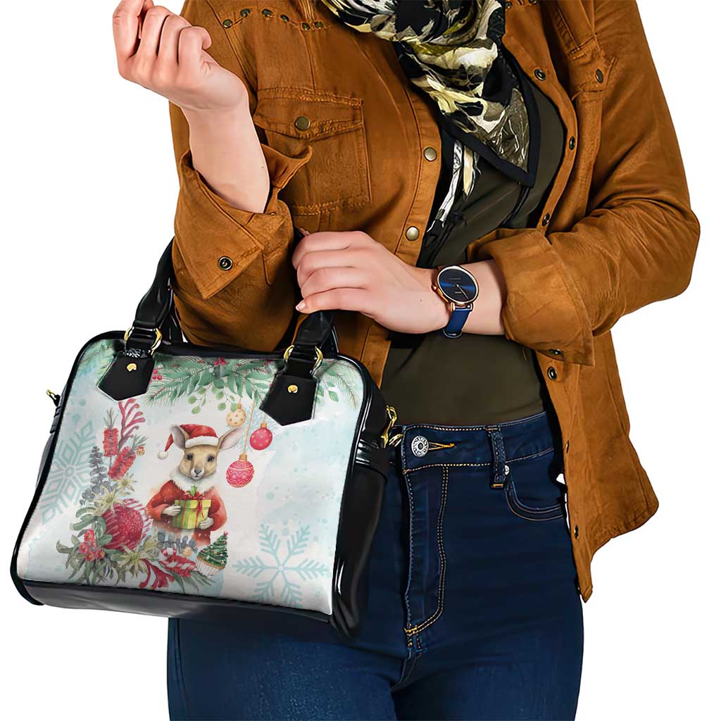 Australia Christmas Shoulder Handbag Kangaroo Santa With Aussie Flower - Watercolor