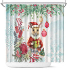 Australia Christmas Shower Curtain Kangaroo Santa With Aussie Flower - Watercolor