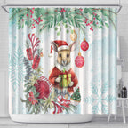 Australia Christmas Shower Curtain Kangaroo Santa With Aussie Flower - Watercolor