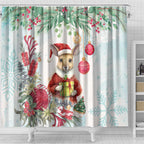 Australia Christmas Shower Curtain Kangaroo Santa With Aussie Flower - Watercolor