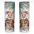 Australia Christmas Skinny Tumbler Kangaroo Santa With Aussie Flower - Watercolor