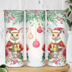 Australia Christmas Skinny Tumbler Kangaroo Santa With Aussie Flower - Watercolor