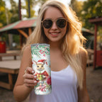 Australia Christmas Skinny Tumbler Kangaroo Santa With Aussie Flower - Watercolor