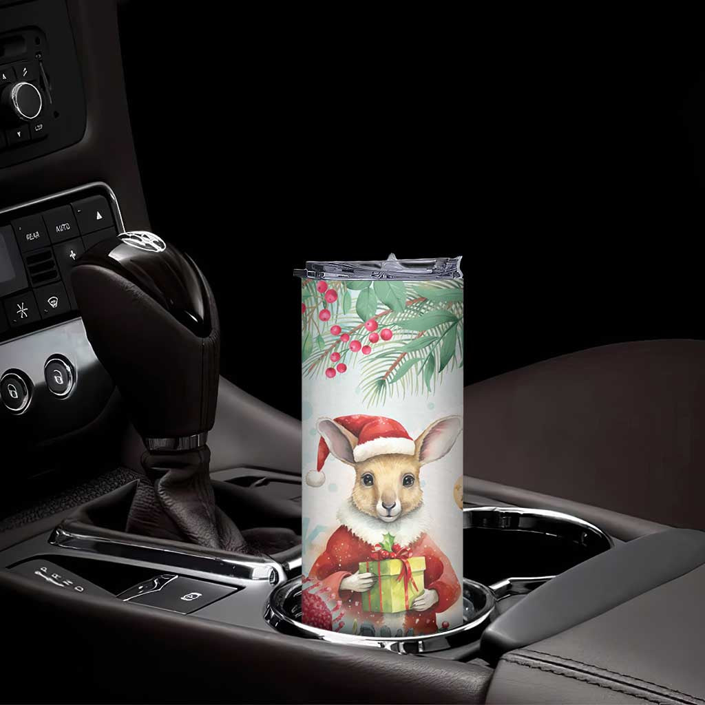 Australia Christmas Skinny Tumbler Kangaroo Santa With Aussie Flower - Watercolor