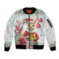 Australia Christmas Sleeve Zip Bomber Jacket Kangaroo Santa With Aussie Flower - Watercolor