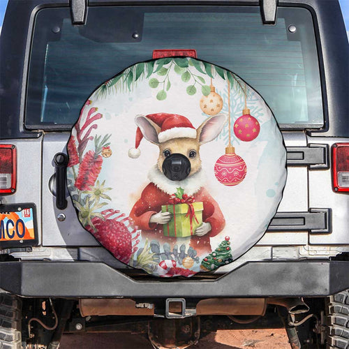 Australia Christmas Spare Tire Cover Kangaroo Santa With Aussie Flower - Watercolor
