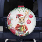 Australia Christmas Spare Tire Cover Kangaroo Santa With Aussie Flower - Watercolor