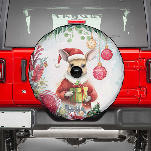 Australia Christmas Spare Tire Cover Kangaroo Santa With Aussie Flower - Watercolor