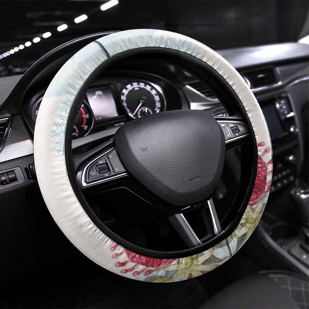 Australia Christmas Steering Wheel Cover Kangaroo Santa With Aussie Flower - Watercolor