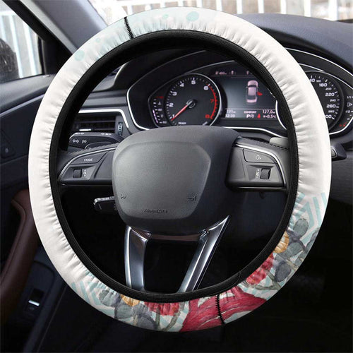 Australia Christmas Steering Wheel Cover Kangaroo Santa With Aussie Flower - Watercolor
