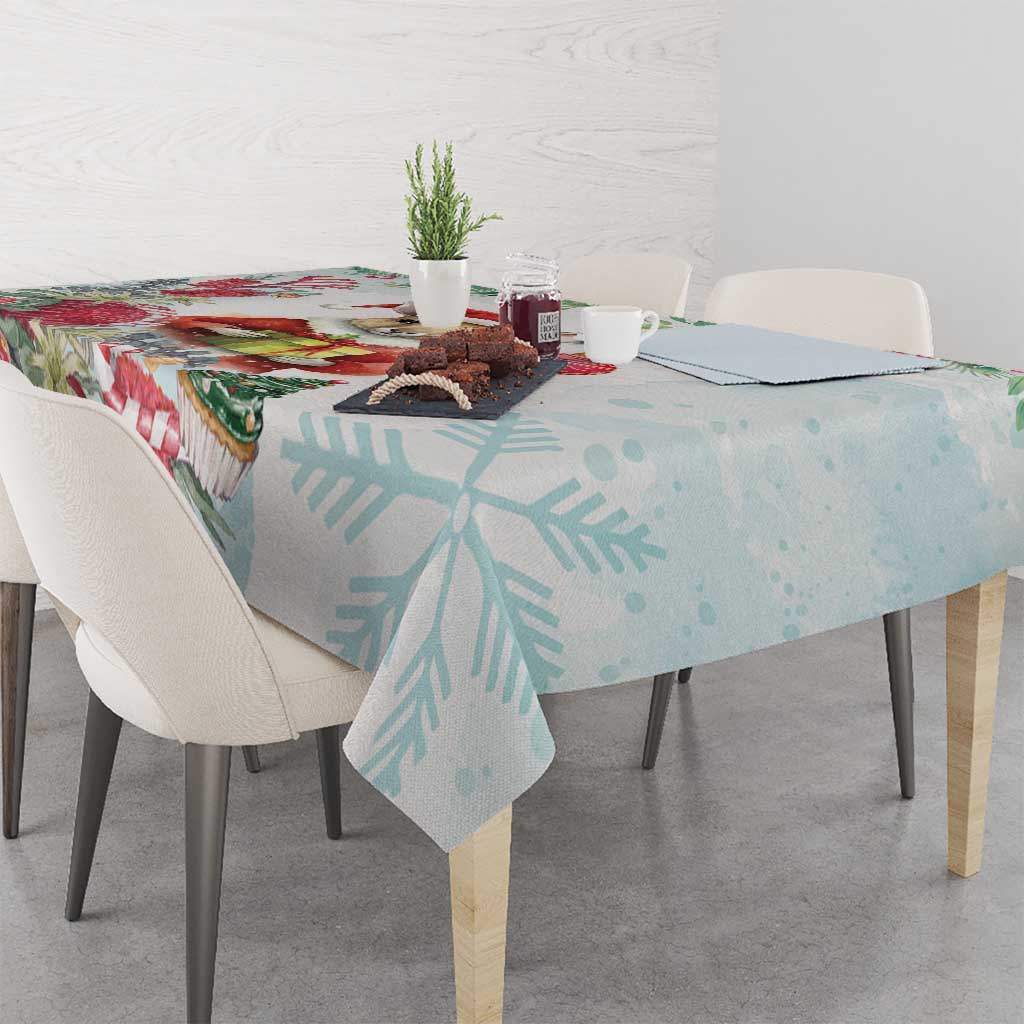 Australia Christmas Tablecloth Kangaroo Santa With Aussie Flower - Watercolor