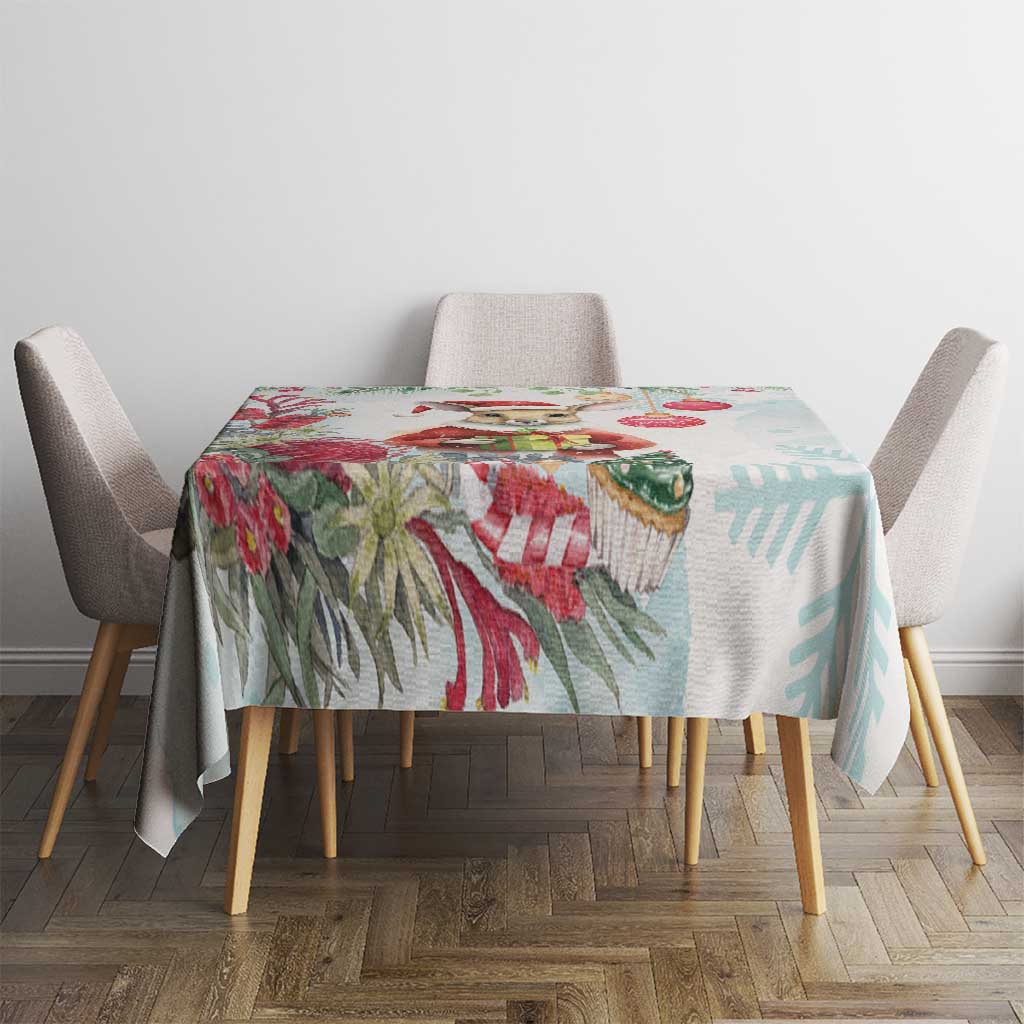 Australia Christmas Tablecloth Kangaroo Santa With Aussie Flower - Watercolor