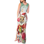 Australia Christmas Tank Maxi Dress Kangaroo Santa With Aussie Flower - Watercolor