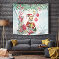 Australia Christmas Tapestry Kangaroo Santa With Aussie Flower - Watercolor