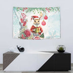 Australia Christmas Tapestry Kangaroo Santa With Aussie Flower - Watercolor