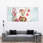 Australia Christmas Tapestry Kangaroo Santa With Aussie Flower - Watercolor