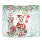Australia Christmas Tapestry Kangaroo Santa With Aussie Flower - Watercolor