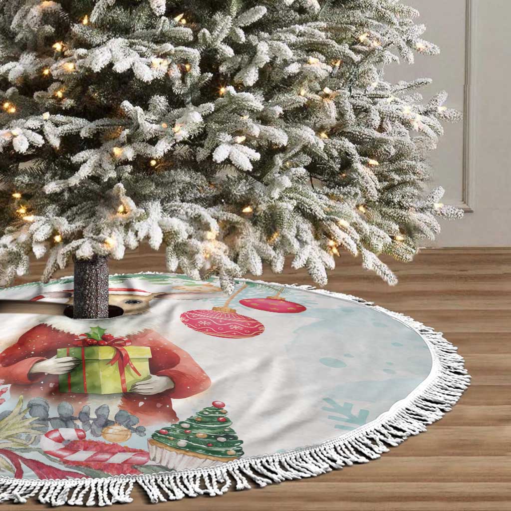 Australia Christmas Tree Skirt Kangaroo Santa With Aussie Flower - Watercolor