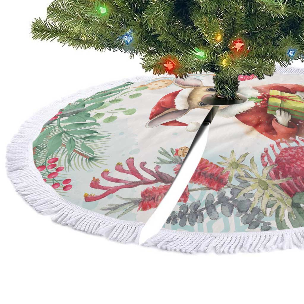 Australia Christmas Tree Skirt Kangaroo Santa With Aussie Flower - Watercolor