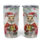 Australia Christmas Tumbler Cup Kangaroo Santa With Aussie Flower - Watercolor