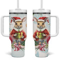 Australia Christmas Tumbler With Handle Kangaroo Santa With Aussie Flower - Watercolor