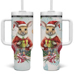 Australia Christmas Tumbler With Handle Kangaroo Santa With Aussie Flower - Watercolor