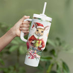 Australia Christmas Tumbler With Handle Kangaroo Santa With Aussie Flower - Watercolor