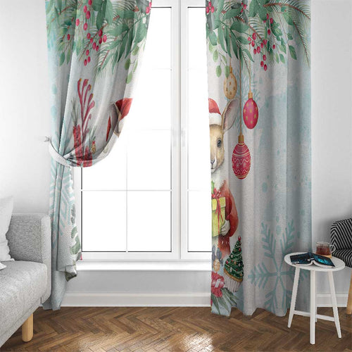 Australia Christmas Window Curtain Kangaroo Santa With Aussie Flower - Watercolor