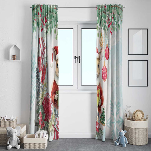 Australia Christmas Window Curtain Kangaroo Santa With Aussie Flower - Watercolor