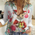 Australia Christmas Women Casual Shirt Kangaroo Santa With Aussie Flower - Watercolor