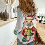 Australia Christmas Women Casual Shirt Kangaroo Santa With Aussie Flower - Watercolor