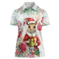 Australia Christmas Women Polo Shirt Kangaroo Santa With Aussie Flower - Watercolor
