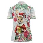 Australia Christmas Women Polo Shirt Kangaroo Santa With Aussie Flower - Watercolor