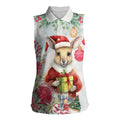 Australia Christmas Women Sleeveless Polo Shirt Kangaroo Santa With Aussie Flower - Watercolor