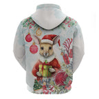 Australia Christmas Zip Hoodie Kangaroo Santa With Aussie Flower - Watercolor