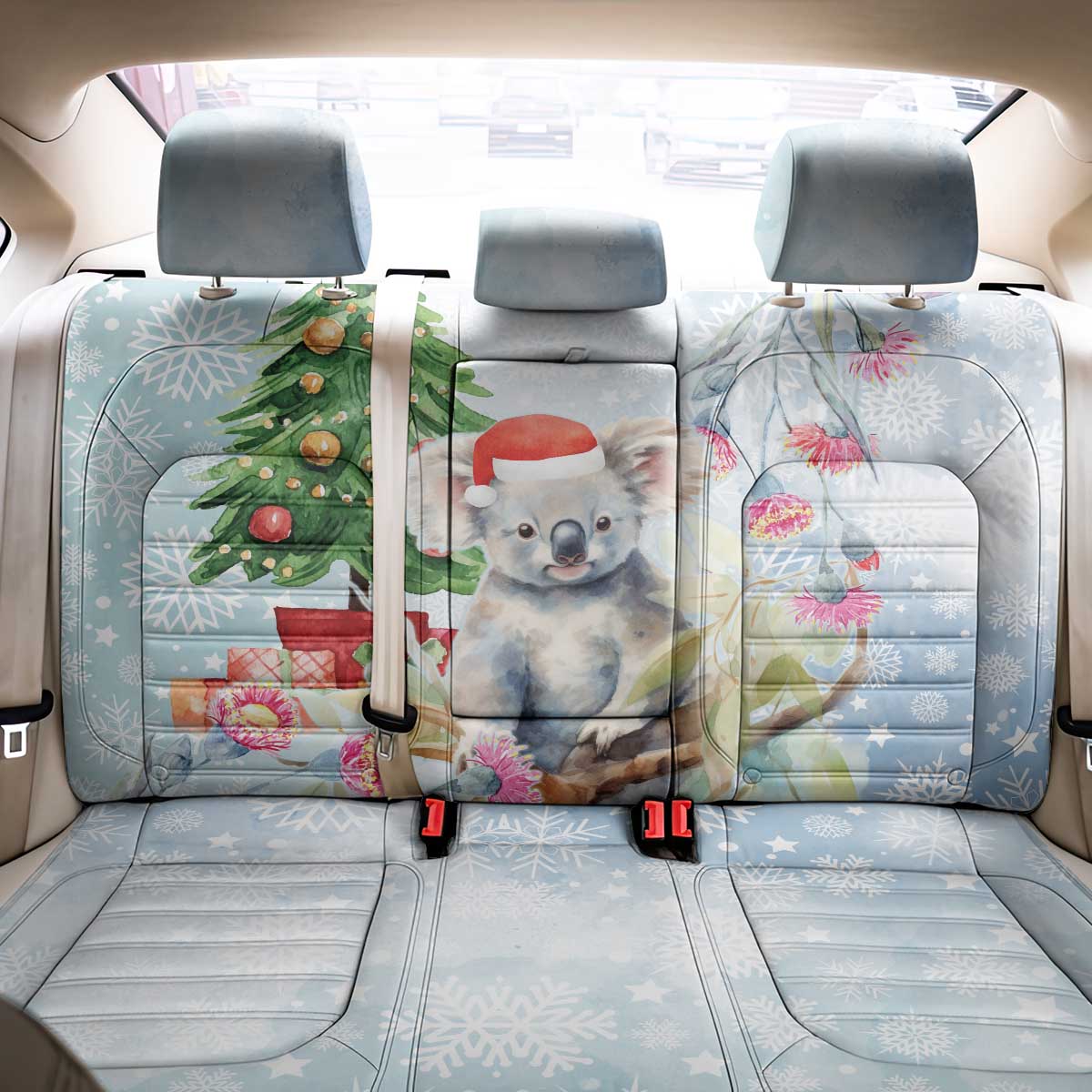 Australia Christmas Back Car Seat Cover Koala Santa With Eucalyptus - Watercolor