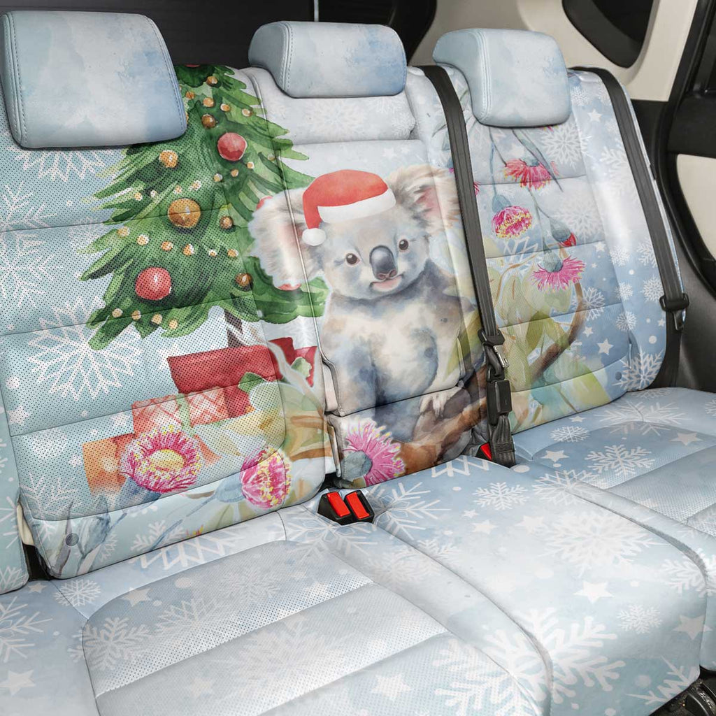 Australia Christmas Back Car Seat Cover Koala Santa With Eucalyptus - Watercolor
